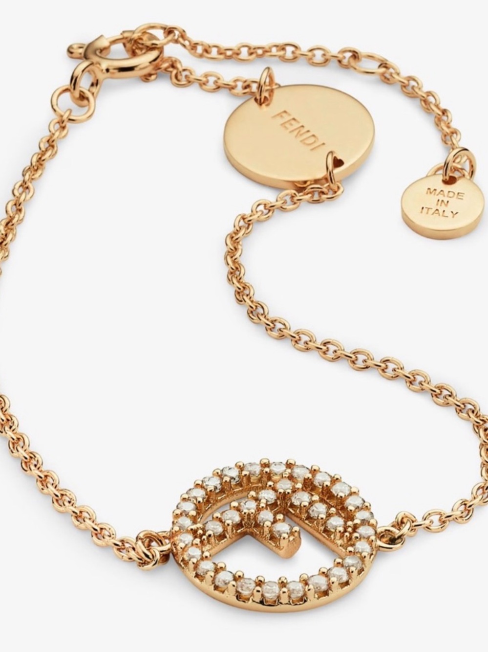 Fendi Rose Gold Pavé FF-Logo Bracelet